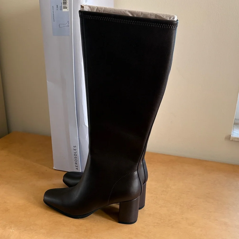 AEROSOLES Dark Brown Over-the-Knee Block Heel Boots - Picture 6 of 8